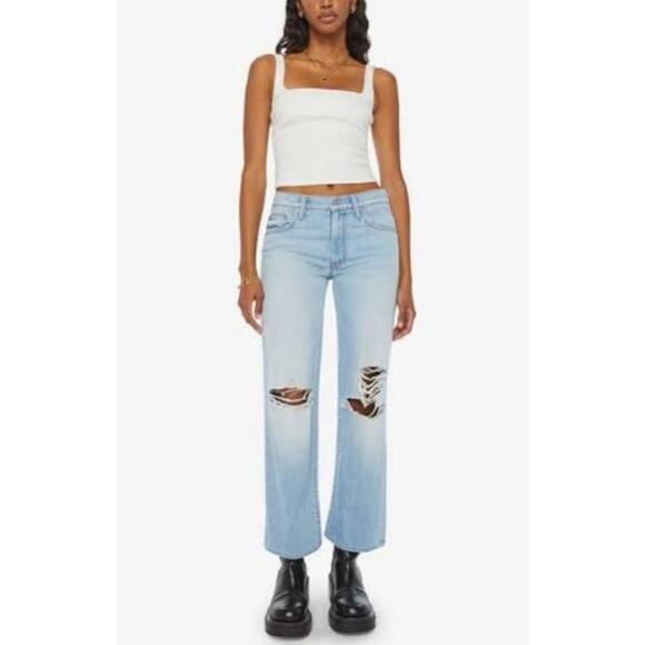 MOTHER Denim - Mother Superior Mid Rise Rambler Zip Flood Jeans Ripped Off Size 27